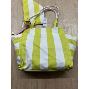 On 34th Cynthiah canvas extra large tote pouch 2 PIECE SET Lemon/White NWTs $90